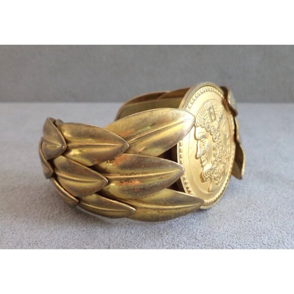 Rare Vintage FENDI JEWELRY SET Roman COIN CUFF BRACELET + Clip EARRINGS Big Bold - Picture 7 of 12